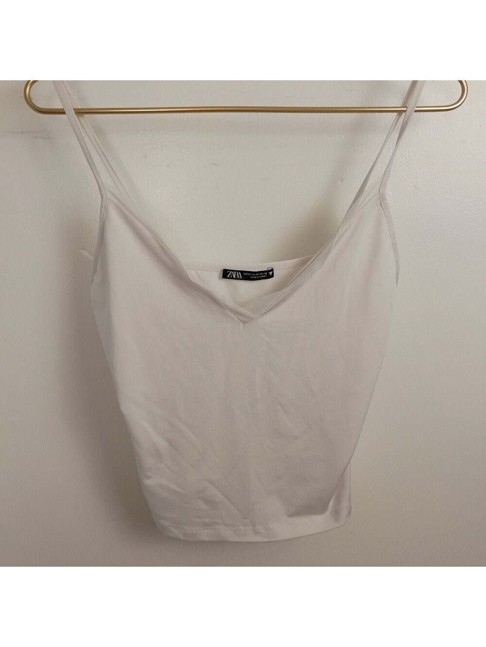 Zara White Tank Top Cropped Camisole Mesh V-neck M